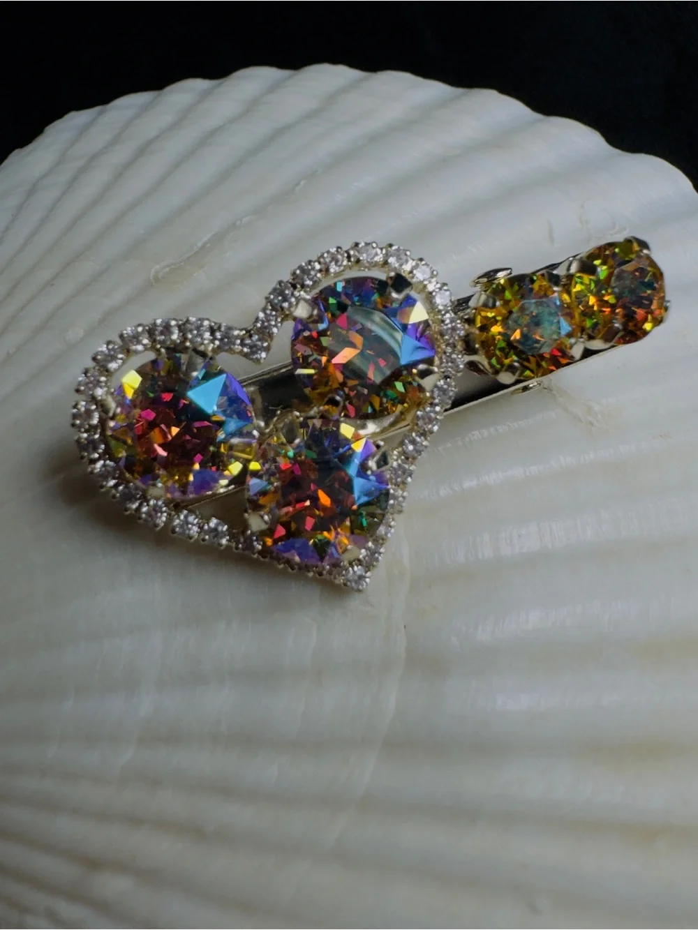 Crystal Heart Hair Clip with Iridescent Stones Swarovski element crystal